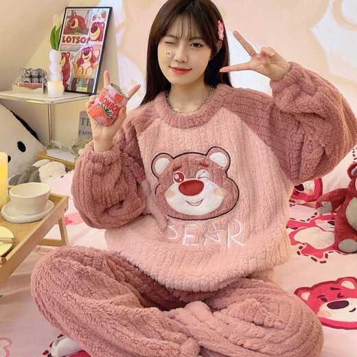 Pei Shiyan Pyjamas für Frauen Korallen Velvet Winter 2024 Neues samt verdickte Flanellmädchen Große Kinder warme Set Außerhalb xx4873/c Samt verdickte Set M 160C75-95jin [Jin gleich 0,5 kg]