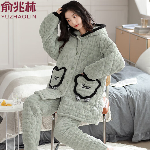 Yu Zhaolin-Pyjamas für Frauen im Winter Dreischichtig eingedickte Korallenmerze Baumwolle Schlampe Herbst und Winter Flanell Winter Baumwolljacke warme Hauskleidung 9221 XL