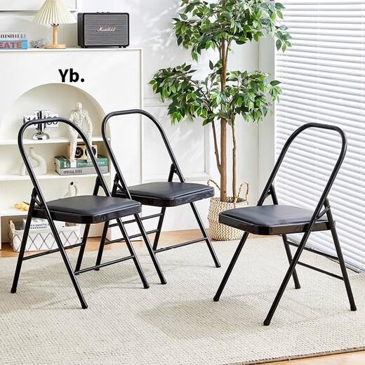 Zairou Yinglang Iyengar yoga chair auxiliary chair folding black Pilates chair thickened thickened folding yoga stool rear double beam black thickened 12-tube wall model