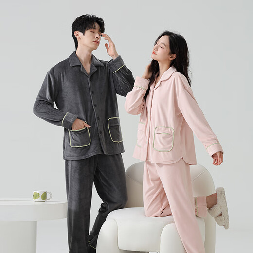 Clarkarida Island Velvet Couple Pajamas Women's Home Thickened Warm Home Clothing Set Men's Autumn and Winter Women's XL