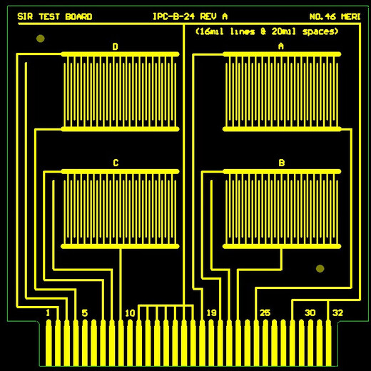 Natron Xingyao printed circuit board standard SiR fixture coating insulation test IPC-B-24 bare copper comb pattern ginger