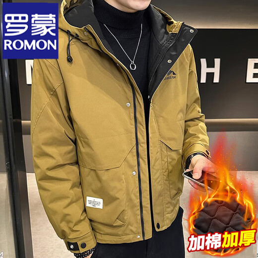Romon (Romon) Осень и Зима плюс хлопковая утолщенная куртка для мужской молодежной хлопчатобумажной одежды повседневная работа с капюшоном в стиле Windperbut