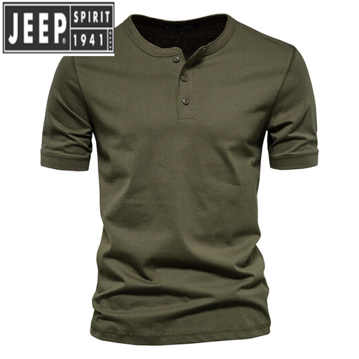 Jeep Spirit Herren neuer T-Shirt Herren lässiger kurzärmelige Baumwolle Henry Hals Henry Henry Open-Pallet Herrenfarbhemd Hemd Sommer Dunkelgrau M.