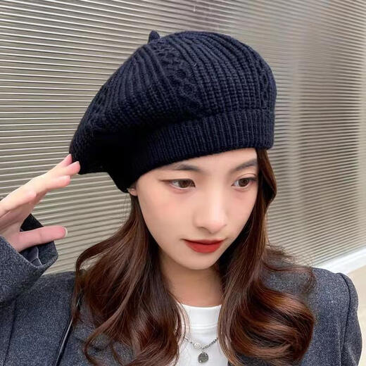 Bijinger beret autumn and winter new Japanese knitted women's spring and autumn casual Korean style Western-style octagonal hat retro milky white-wool beret solid color M (56-58cm)