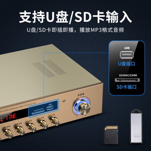 先科（SAST）AV308 家用定阻KTV功放机蓝牙专业大功率家庭影院会议音响功放