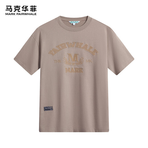 马克华菲【纯棉】短袖T恤男25春夏新圆领字母款刺绣舒适透气宽松男士T恤 701卡其（廓型版） XL （高175-180重70-75）