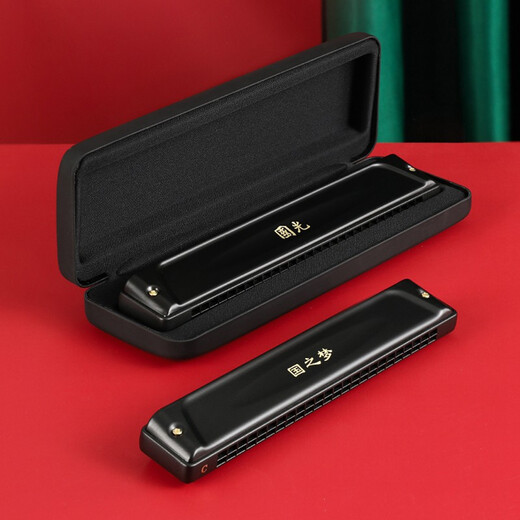 Guoguang harmonica Japan imported gong 28 hole professional performance-level high-end flagship polyphonic C-key middle-aged and elderly adult 24 stress harmonica beginner introductory instrument [Performance level] 28 hole polyphonic C-key matte black + gift
