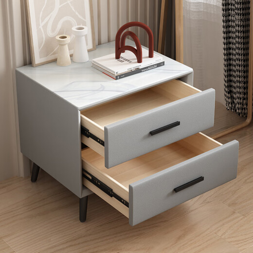 Biaoshuai bedside table simple modern soft leather locker storage cabinet home bedroom slate bedside small cabinet fully equipped off-white 45*40*45CM