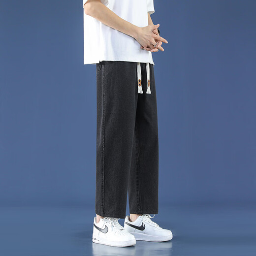 Foss Phil hellblaue Jeans Herren Sommer dünn Neun-Punkt locker trendige Marke Sport lässig gerade Hose mit weitem Bein trendige Marke 718-K829 Schwarz XL empfohlen 145-160Jin Jin entspricht 0,5 kg