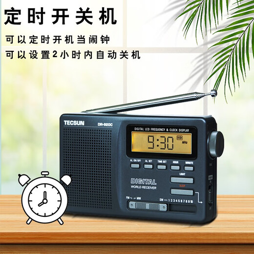 Tecsun DR-920C portable radio, full-band digital display for the elderly, clock control, CET-4 and CET-6, iron gray + 4 rechargeable batteries + battery charger