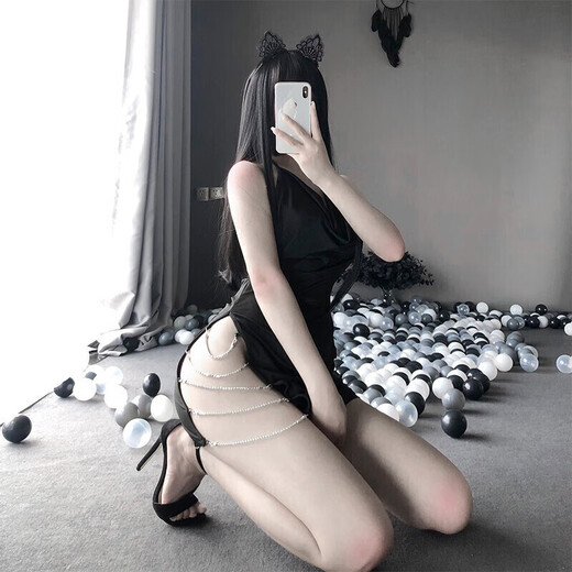 性感睡衣女极度诱惑露阴免脱jk制服情趣丝袜套装丁字裤变态露乳开 9712黑睡裙+T裤兔女郎后妈裙包