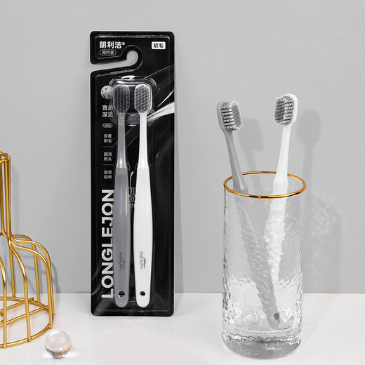 Langlijie wide-head deep cleaning adult soft-bristle toothbrush silver ion antibacterial porcelain brush handle travel toothbrush couple style 2-pack