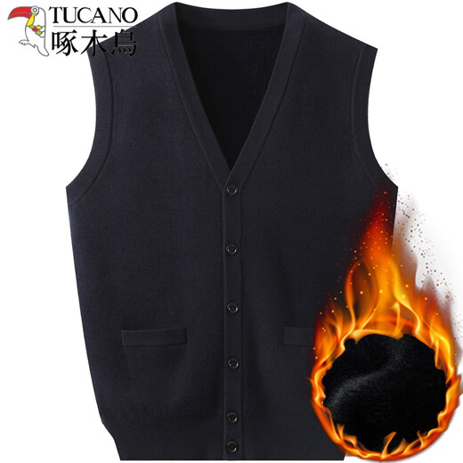 Woodpecker (TUCANO) cardigan men's thick velvet dad knitted cardigan sweater men's vest vest waistcoat middle-aged and elderly men's winter JK-02 thickened velvet camel 185 170-190Jin Jin equals 0.5 kg