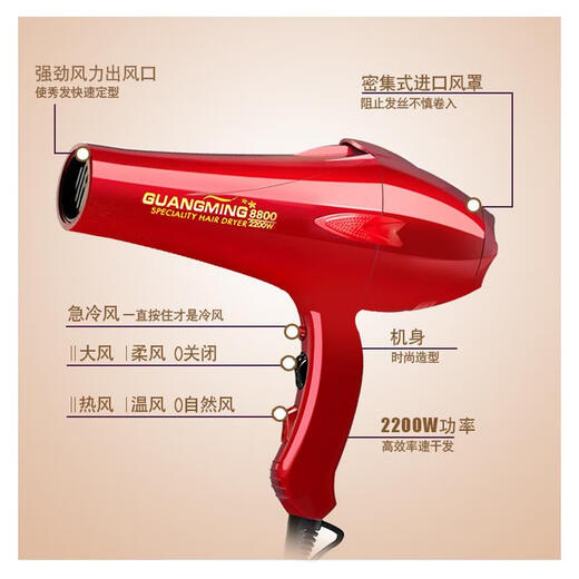 珂楚电吹风电吹风RCT8800大功率2200w冷热风家用发廊发型师恒 光明2200W大功率电吹风9928