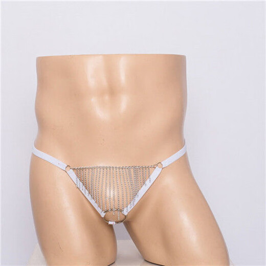 Men's thong one strap sexy transparent pouch gun bullet separation hoop tassel lace physiological underwear men's sex toy white one size