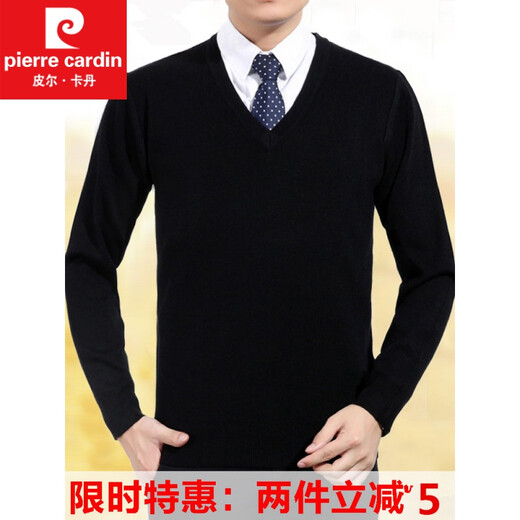 Pier Cardin Herbst- und Winterrunde Hals Pullover Herrenanzug Basis Strick-Pullover Hühner Herzkragen Business Formale Tragen lässiger Herrenkleidung A30-3888 [v] Schwarz 2xl 180