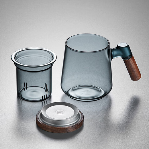 Mesni tea cup glass tea cup thickened heat-resistant dark green glass filter tea water separation cup tea set flower tea cup