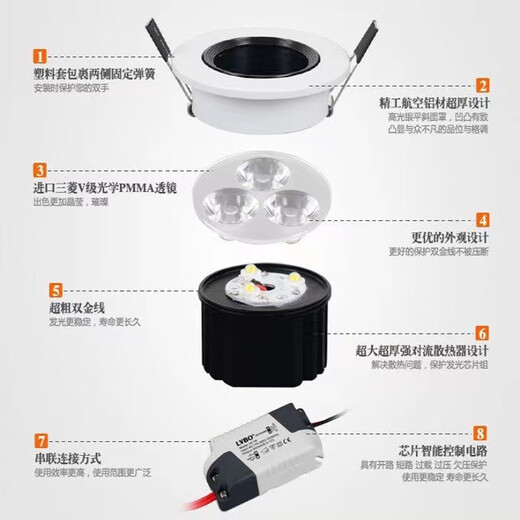 Xushansi 3w spotlight embedded led downlight home TV wall living room black and white gold and silver surface neutral light intelligent spotlight 3W warm light opening 65-75cm white and black