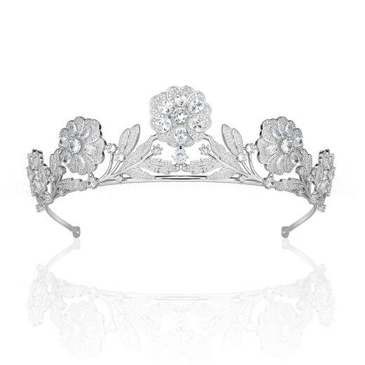 
DL 1998520 Valentine's Day Gift Fat Donglai Quality Crown French Template Bride Coming Ceremony Wedding Gown Wedding Dress Silver Three-Piece Set Crown + Necklace