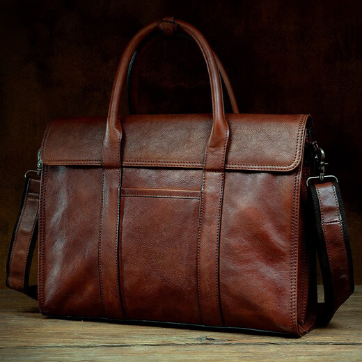 Slow Time Business Genuine Leather Briefcase Trendy Men's Leather Bag Horizontal Shoulder Bag Computer Bag First Layer Cowhide Handbag Document Bag Light Brown Briefcase