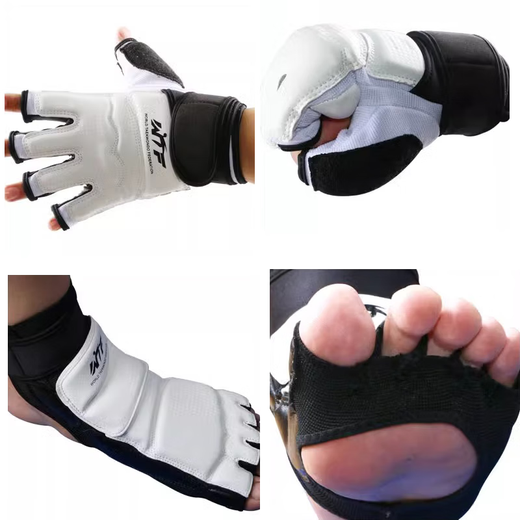 Jingpai children's Taekwondo protective gear, Sanda helmet, arm guards, crotch guards, leg guards, chest guards, backpack, full set of eight-piece set for primary school students, blue eight-piece set, size 2, suitable for men with height 135-150cm