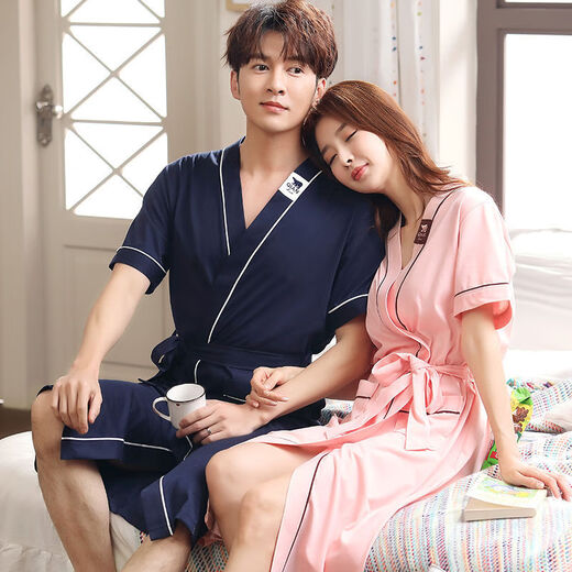 俏丽雅（qiaoliya）情侣睡袍纯棉长袖春秋季男士浴袍女长款浴衣情侣睡衣夏季大码 723女 XL女
