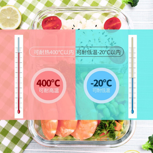 创得 耐热玻璃保鲜盒 上班族微波炉专用饭盒 分隔玻璃碗便当盒套装 北欧粉圆700+三隔1050+包餐具