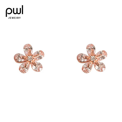 PWL999 pure silver earrings, fashionable and elegant earrings, light luxury and high-end 2025 new sweet flower earrings, rose gold flower silver earrings