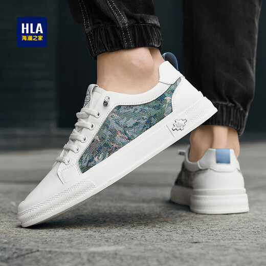 海澜之家（HLA）男鞋夏季休闲鞋男鞋子新款印花板鞋透气织物运动鞋轻便耐磨工装鞋 米白色 41
