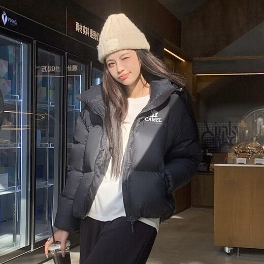 Camel (CAMEL) short hooded water-repellent bread jacket down jacket black diamond series 724CA6LB601B Phantom Black M