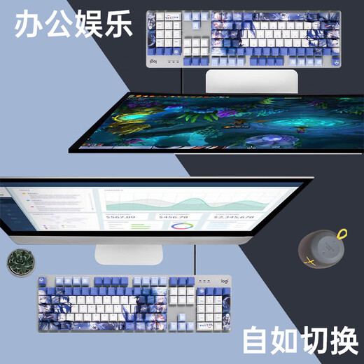 罗技（Logitech）K845 机械键盘 有线游戏电竞电脑办公全尺寸发光 104键崩坏星穹定制键帽套装 K845青轴-镜流限定键帽款 104