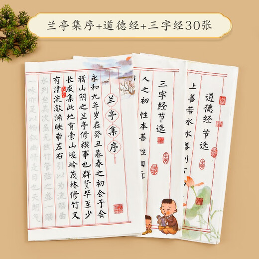 Liupintang small regular script copybook, brush copybook, preface to Lanting Collection, Tao Te Ching practice copybook, adult fountain pen style writing brush, special soft pen brush set for beginners to learn calligraphy, beginner set, Tao Te Ching + Lanting Preface + Three Character Classic, fountain pen style writing brush set (copybook + fountain pen style writing brush + 30 ink bags)