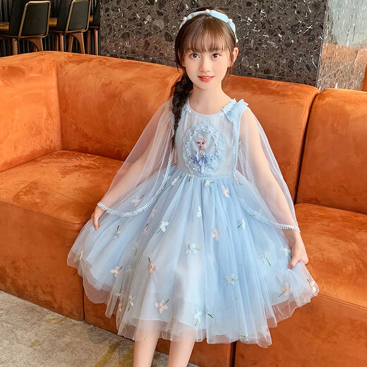 
Anneyol Snow White Skirt Frozen Girls Summer Dress Medium-Grand Children's Baby Spring and Autumn Puffy Gauze Skirt A841 Blue 110