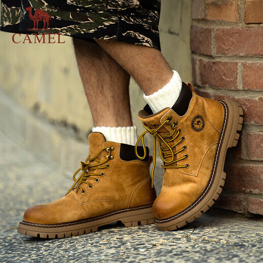 Camel (CAMEL) Wang Junkai same style Martin boots outdoor work wear rhubarb boots for men GE122W7757T golden 42