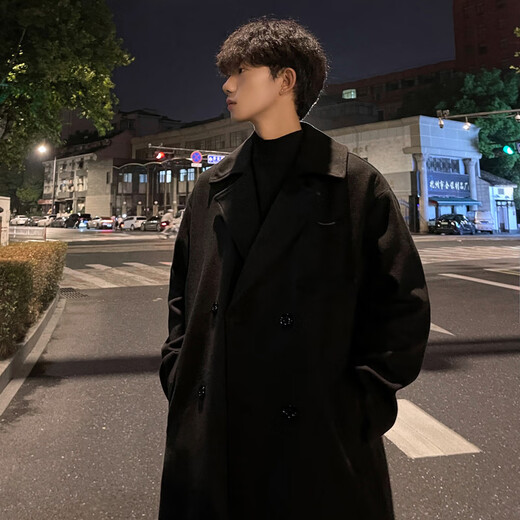 NEW OR MODE Korean style British mid-length woolen coat men's autumn and winter new handsome windbreaker jacket trendy brand high-end top dark gray XL
