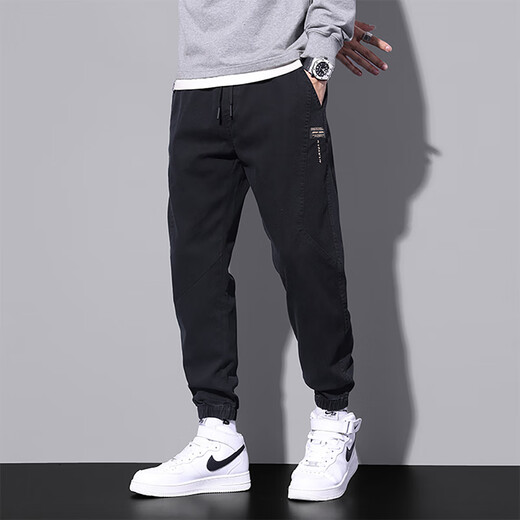 Pantalones casuales de pájaros carpinteros para hombres Coritos sueltos en verano Nuevo estilo Harun Trendy Workwear Pantalones deportivos versátiles para hombres 9859 Black Plus Fleece XL