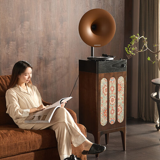 Duhuanshi professional-grade vinyl record player retro new Chinese style B&B club HiFi gramophone Bluetooth audio integrated record player walnut color + brown speaker