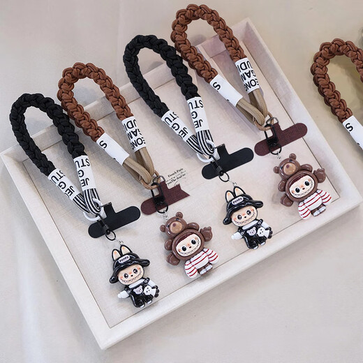 TAFN mobile phone lanyard mobile phone chain wrist anti-theft lanyard women's anti-lost rope wrist clip Apple Android universal cute fresh high-value short three-strand thick braided contrast color black + doll gasket