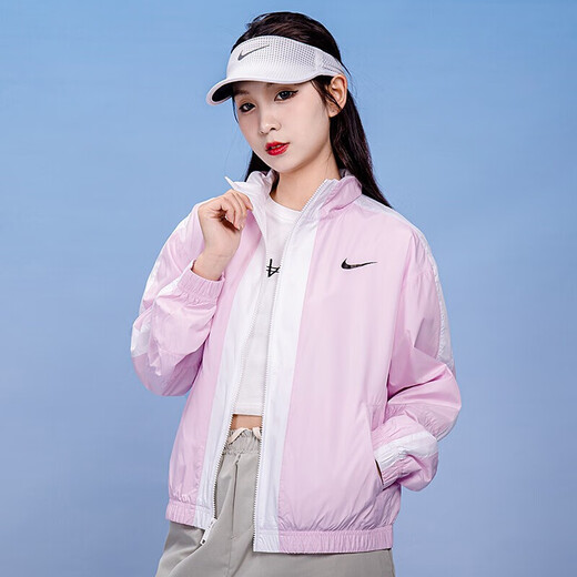 耐克（NIKE）女装夏季新款运动服轻薄遮阳防风皮肤衣跑步训练休闲时尚夹克外套 CZ8801-695/粉色 快干 S