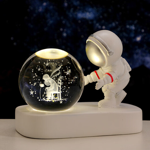 Fascini Astronaut Night Light Little Prince Crystal Ball Luminous Base Desktop Ornament Birthday Gift Beloved Astronaut-Little Prince Rose Gift Box