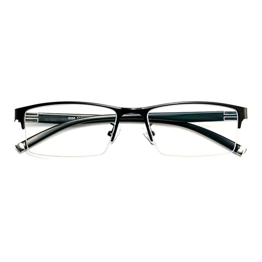 Glasses frame, myopia glasses for men and women, anti-blue light half-rim glasses frame, optical myopia glasses frame, customized with degree from 100 degrees to 600 degrees, black frame, 300 degrees