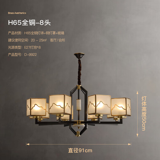 
Suyin New Chinese Chandelier Living Room Light All Copper Light Luxury Modern Simple Atmospheric Villa Chandelier Jinshan Chinese Lamp 9922 All Copper 8 Heads [with E27 Three-Color Light Source*8]