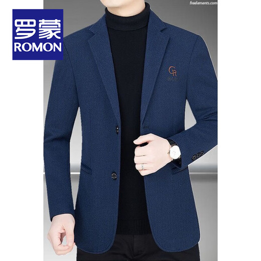 罗蒙（ROMON）西装男士中年小西服男时尚男装春秋装商务休闲外套男衣服夹克男 2017藏蓝色 170(105-120斤穿)