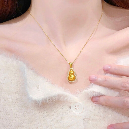 Shimao Lao Phoenix Ancient Method Handmade Gold Diamond Gourd Pendant Diamond Necklace for Women Imitation 18k Gold Atmosphere as a Gift