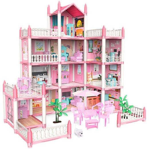 BTOP Juguetes para niños Jugar a las niñas Little Princess Villa Castle Casa de cumpleaños Casa de muñecas Regalos de Navidad [Villa 1 Luz + 2 bebé] Segundo piso 2 dormitorios 1 terraza