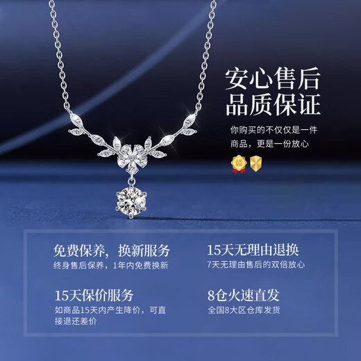 Lao Fengxiang Wisteria Blossom S925 Silver Necklace Women's Temperament Clavicle Chain Wedding Anniversary Birthday Gift for Girlfriend and Wife One Carat-Wisteria Blossom Necklace-Brand Gift Box