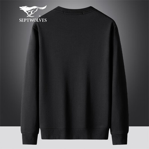 Sieben Wolf langärmeliges T-Shirt für Männer im Herbst- und Wintermänner Einfache und vielseitige Festpullover Wolf Logo Big Logo Round Neck Pullover T-Shirt für Männer 001 (schwarz) -3886 S 160/80A