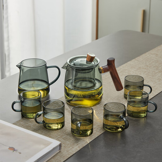 Yipot Tea Glass Tea Set Set Teapot Kung Fu Tea Cup with Filter Tea Water Separation Tea Tray Office Tea
