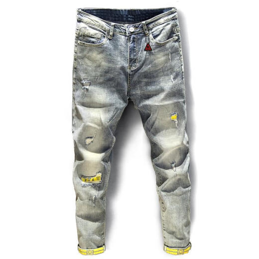 Zhidou Dou Light Color Nine-Point Jeans Slim Elastic Peal Feet Pants de estilo Coreano Mendigo de moda Mendigo Reped Fino 9767 29