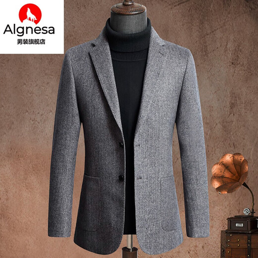 AIGNESA autumn and winter high-end wool suit men's herringbone wool casual suit tweed slim single suit woolen top jacket herringbone gray 190/104XXXL